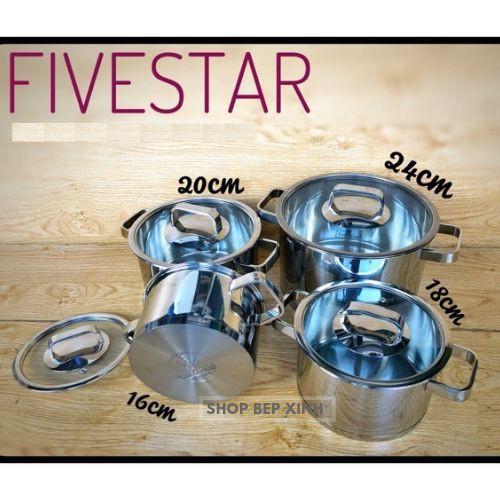 Bộ nồi 3 đáy inox 304 FiveStar Plus bếp từ 4 chiếc nắp kính ( nồi 16cm x nồi 18cm x 1 nồi 20cm x 1 nồi 24cm) , tặng 10 muỗng ăn