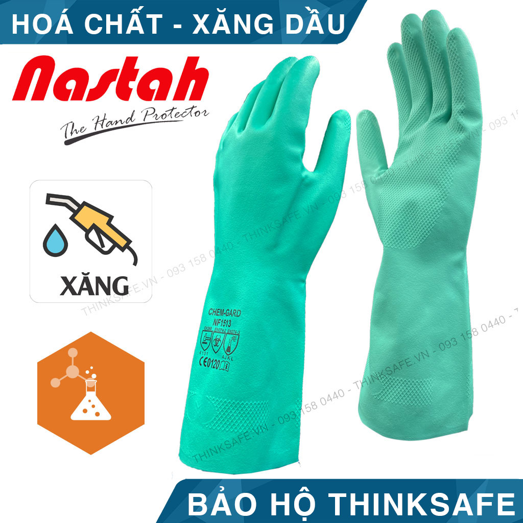 Găng tay chịu dầu Nastah NF1513 chống hóa chất, thoáng êm tay xuất xứ Malaysia (xanh)