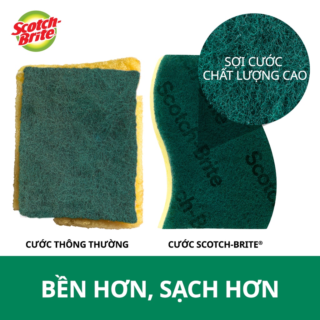 Cước rửa chén siêu sạch có mút Scotch Brite 3M 115x70mm hình sóng kháng khuẩn, lấy sạch vết bẩn