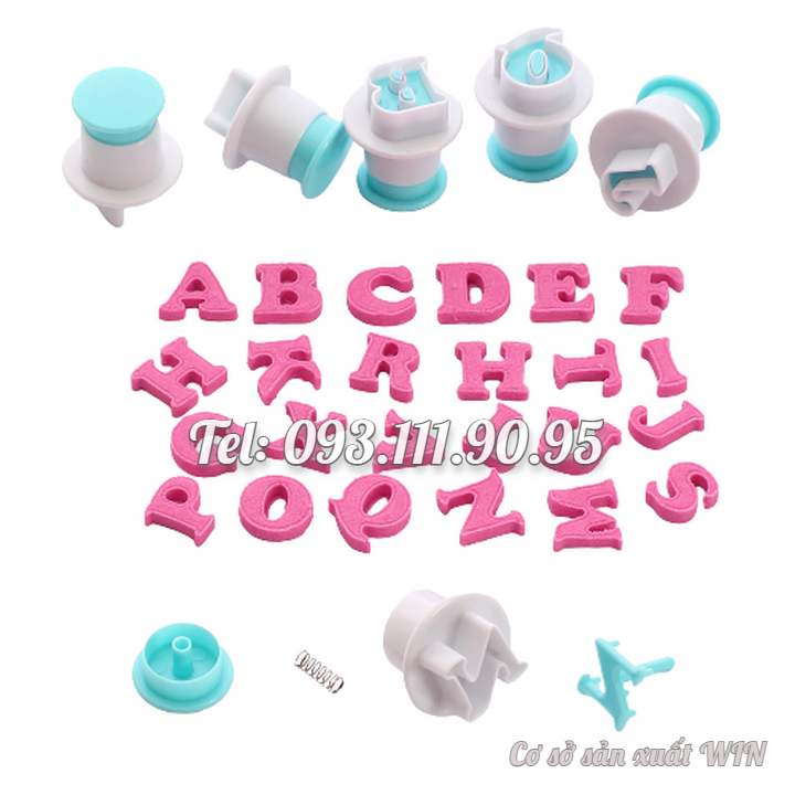 Khuôn Cookie, cutter, fondant, khuôn nhận lò xo 26 chữ cái in hoa, chữ thường, 10 số – Mã số 1909
