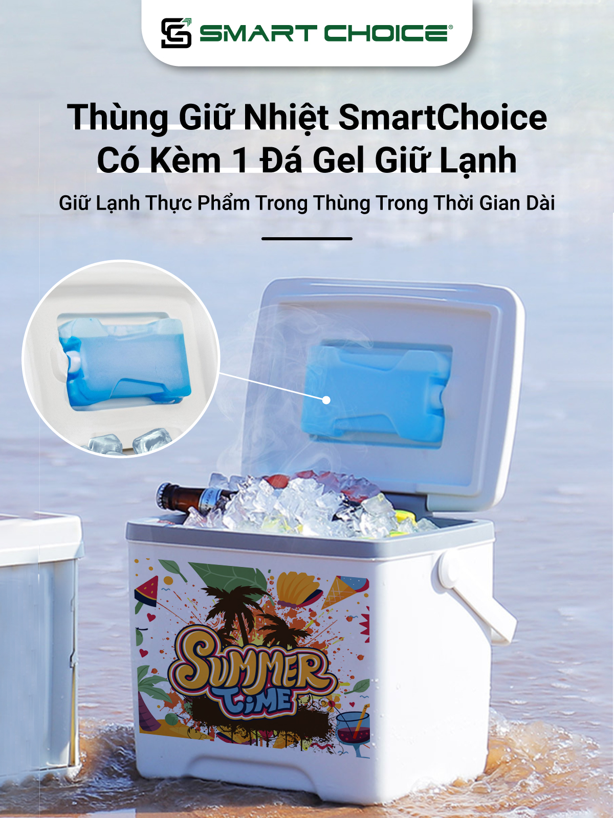 Thùng Giữ Nhiệt Đa Năng SMARTCHOICE Kèm Hộp Đá Gel Giữ Lạnh, Thùng Đựng Đá 8L, 13L Cao Cấp SCG-PK050-8L