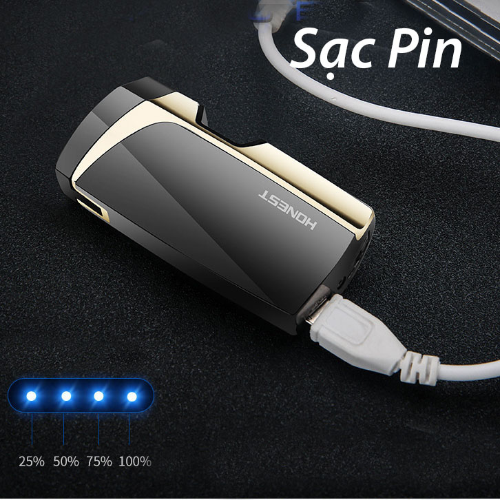 Bật lửa điện hộp quẹt điện Honest cảm ứng đánh lửa tạo 4 tia plasma chống gió sạc pin