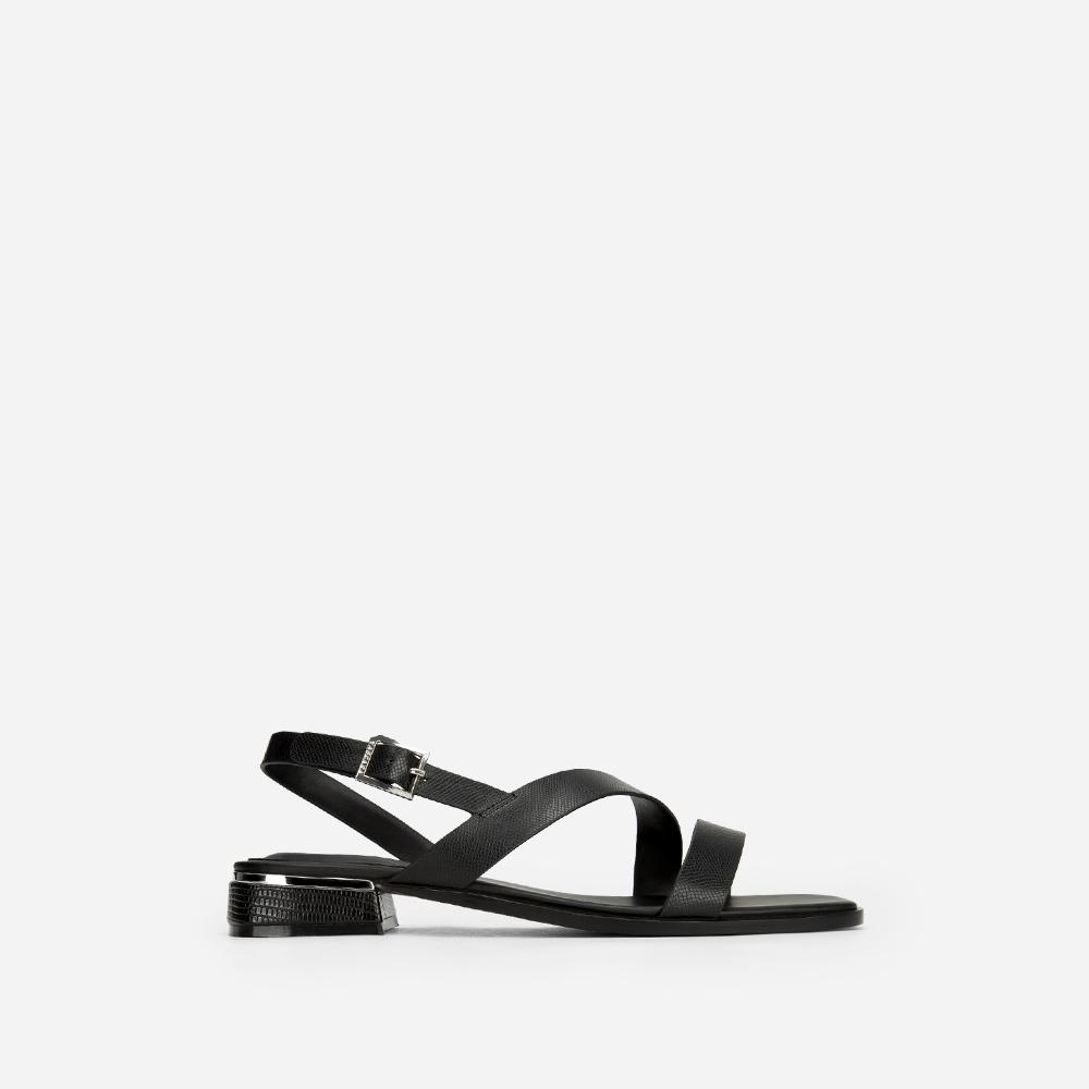 Vascara Giày Sandal Vân Da Kỳ Đà Gót Trụ Viền Metallic - SDK 0323