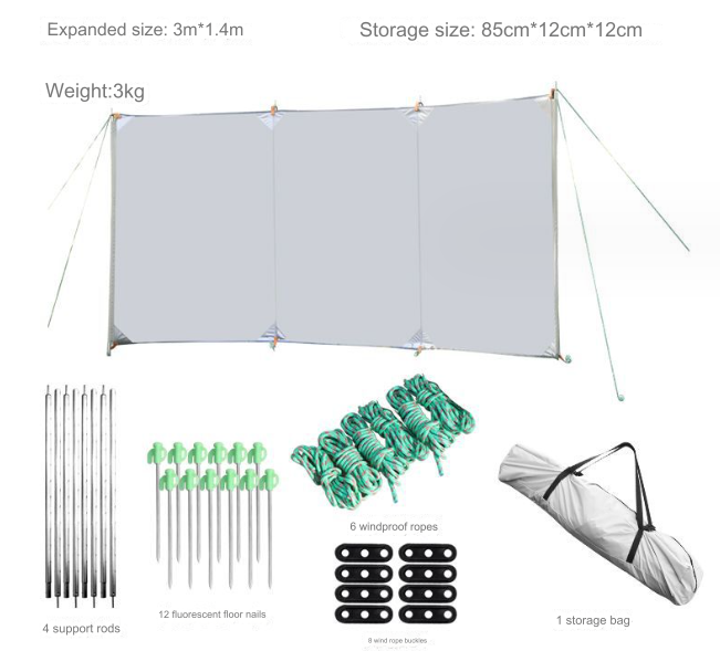 Lều Chắn Gió Cắm Trại Dã Ngoại 210D Silver Wind Resistant Camping (1,4x3m)