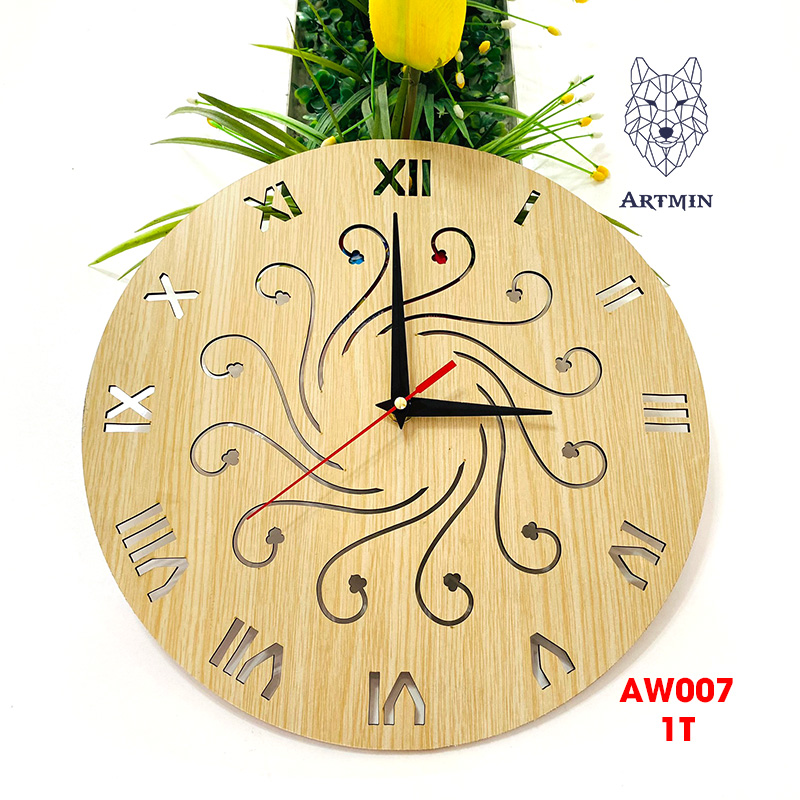 AW007 - Đồng Hồ Gỗ Treo Tường – Décor Trang Trí Hoa Văn