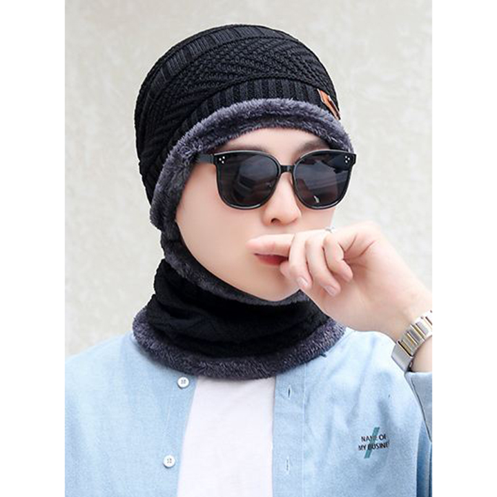 Mũ len kèm khăn quàng cổ ấm áp, thiết kế thời trang, phong cách Hàn Quốc, dành cho cả nam và nữ