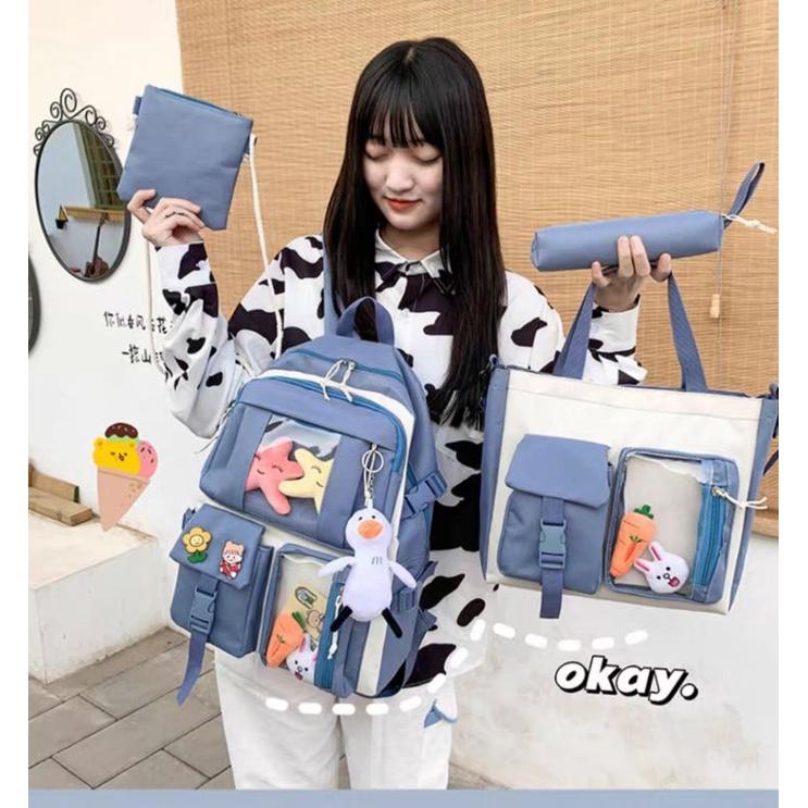 Combo balo 4 món thời trang ulzzang, Set balo 4 món đi học, balo 4 món- phối MiCa YiFang Shop MunNINii