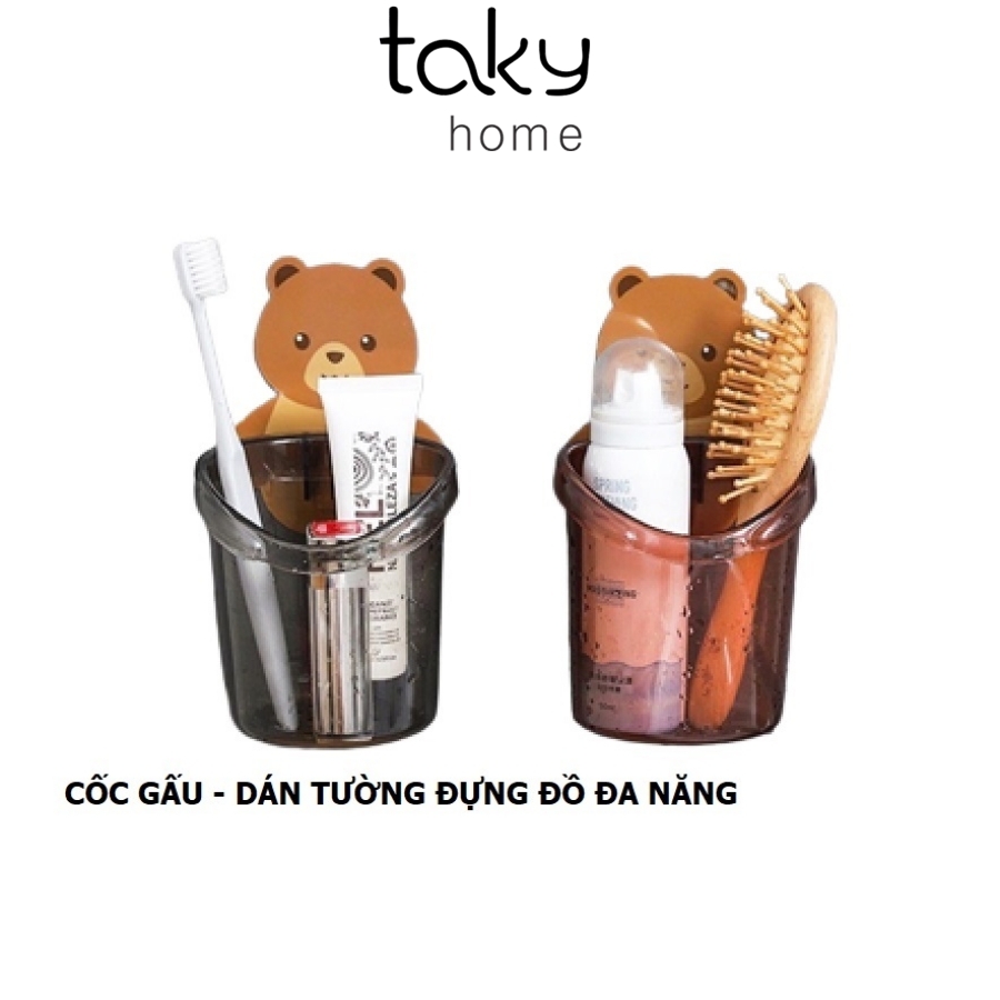 Cốc Gấu Dán Tường Để Bàn Chải - Kem Đánh Răng Dành Cho Bé, Sản Phẩm Tiện Dụng và Không Khoan Đục Tường,Taky Home 4060