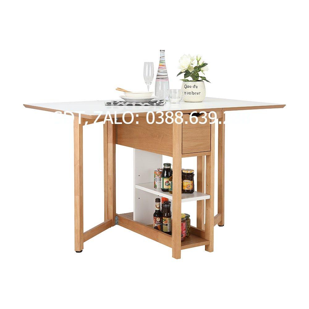 Bàn ăn thông minh PLIER chân gỗ tự nhiên kết hợp mặt gỗ MDF phủ melamine cao cấp kèm kệ và ngăn kéo tiện lợi