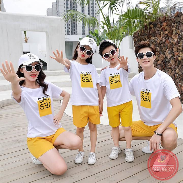 Áo gia đình 4 NGƯỜI - THUN COTTON - màu trắng SAY YES