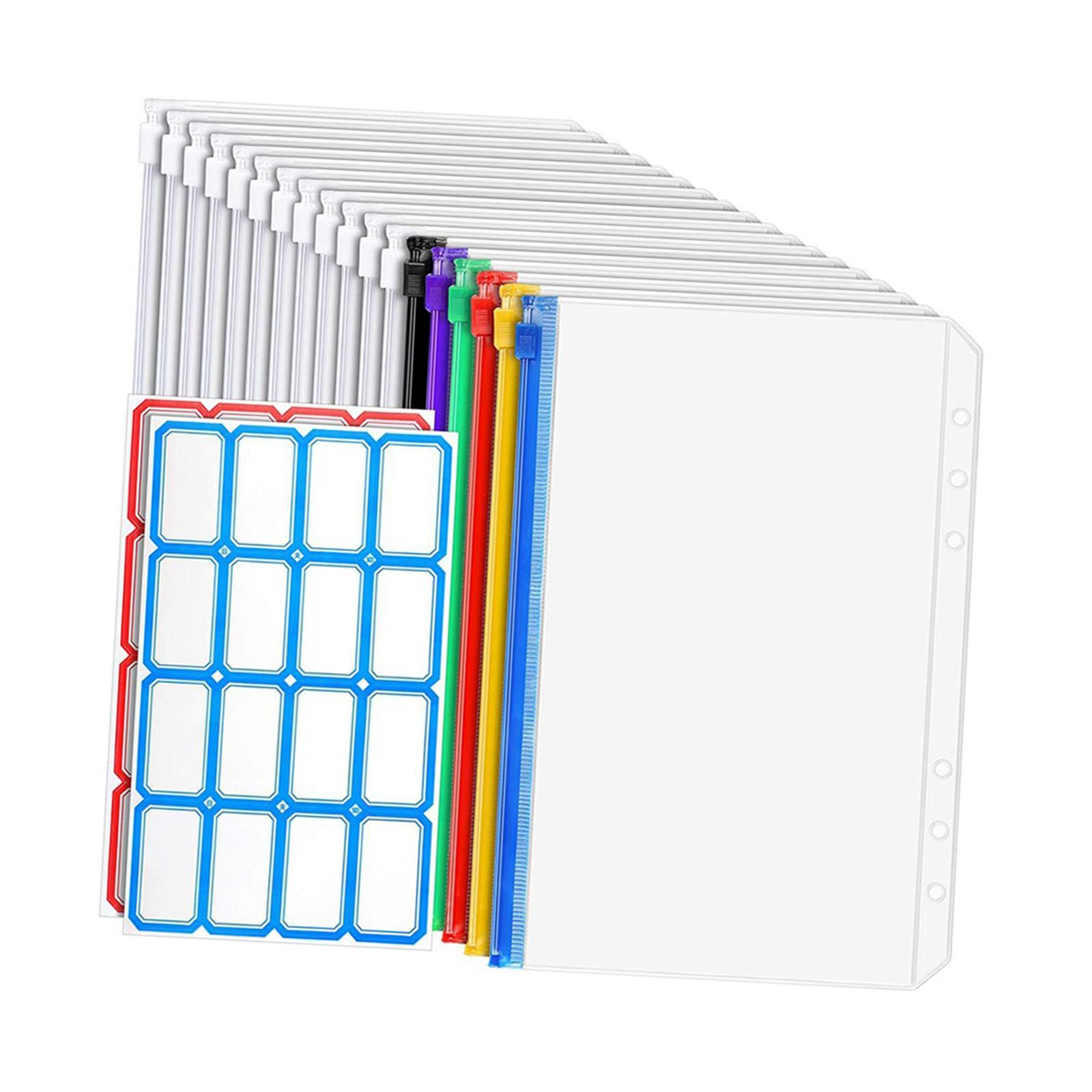 18 Pieces Binder Pocket Notebook Binder Loose Leaf Bags 6 Holes Binder Zipper Folders Waterproof Pouch Document Filing Bags