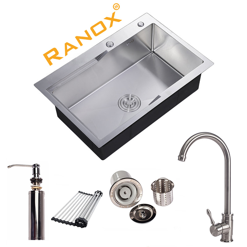 COMBO BỘ CHẬU RỬA BÁT 1 HỐ VÀ VÒI 2 ĐƯỜNG NƯỚC CAO CẤP RANOX RN44583