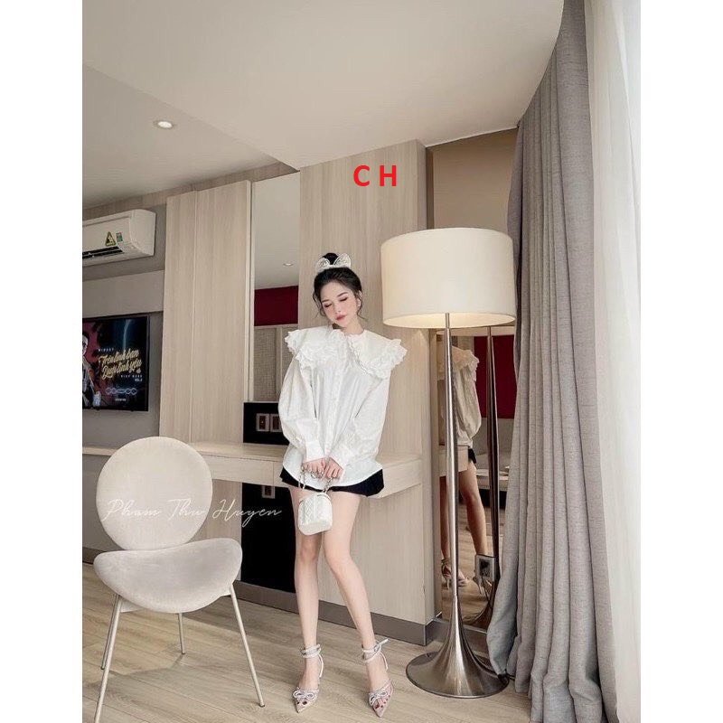 Áo sơ mi trắng cổ bẻ tay chun siêu đẹp điệu nữ tính
