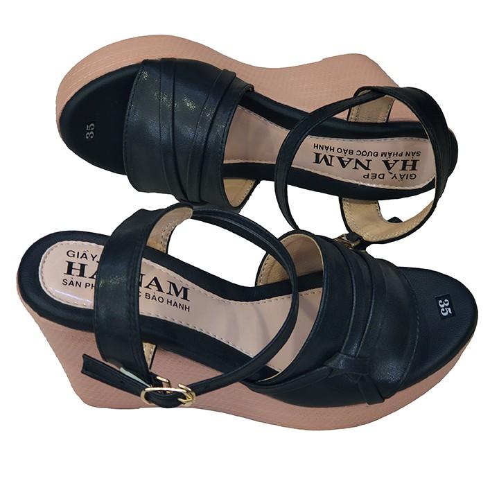 Giày Sandal Nữ Đế Xuồng TiTi ĐÔ Da Bò Thật Cao Cấp 9cm DNU2062a