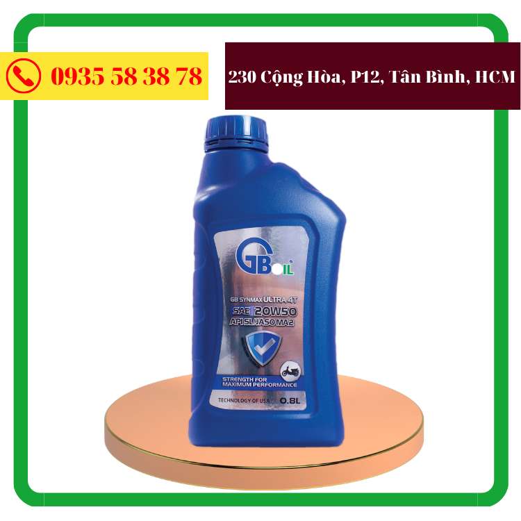 DẦU NHỚT XE MÁY BÌNH 0.8L- GB SynMax Ultra 4T, SAE 20w50, API SL, JASO MA2