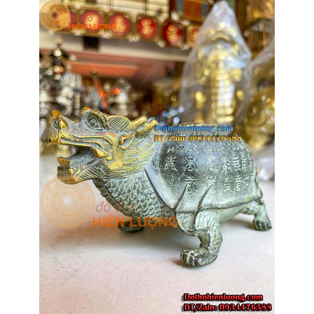 Tượng Long Quy Lưng Cõng Chữ Thọ Màu Giả Cổ Bằng Đồng - Linh Vật Phong Thủy
