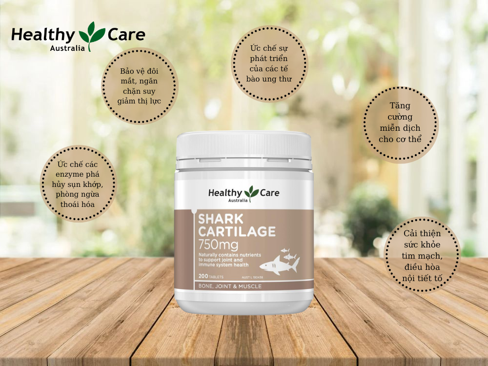 Sụn vi cá mập Úc Healthy Care Shark Cartilage 750mg tăng cường sức khỏe xương khớp, chức năng vận động - OZ Slim Store