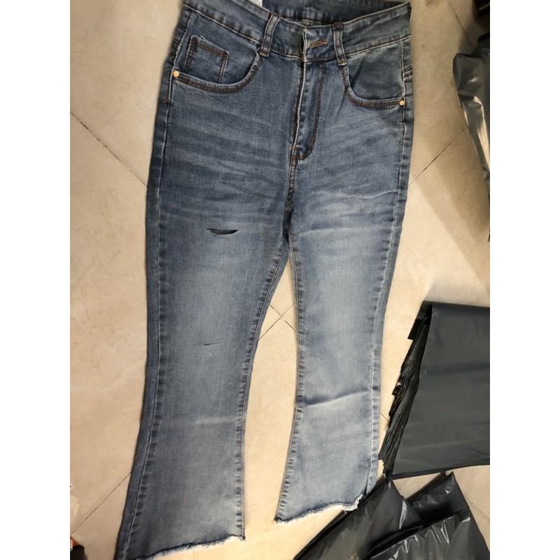 Quần jeans 9 tấc nữ ống loe rách