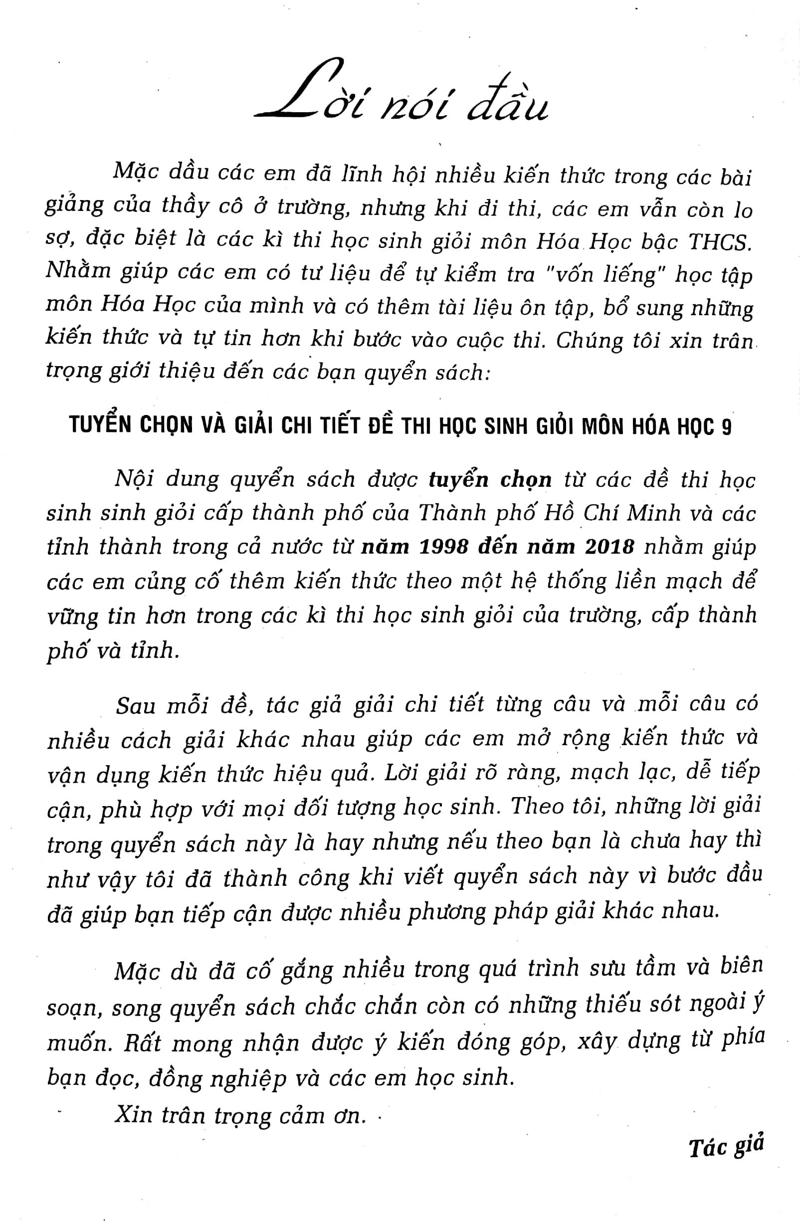 Tuyển Chọn Và Giải Chi Tiết Đề Thi Học Sinh Giỏi - Môn Hóa Học 9 (Phiên Bản Mới Nhất)