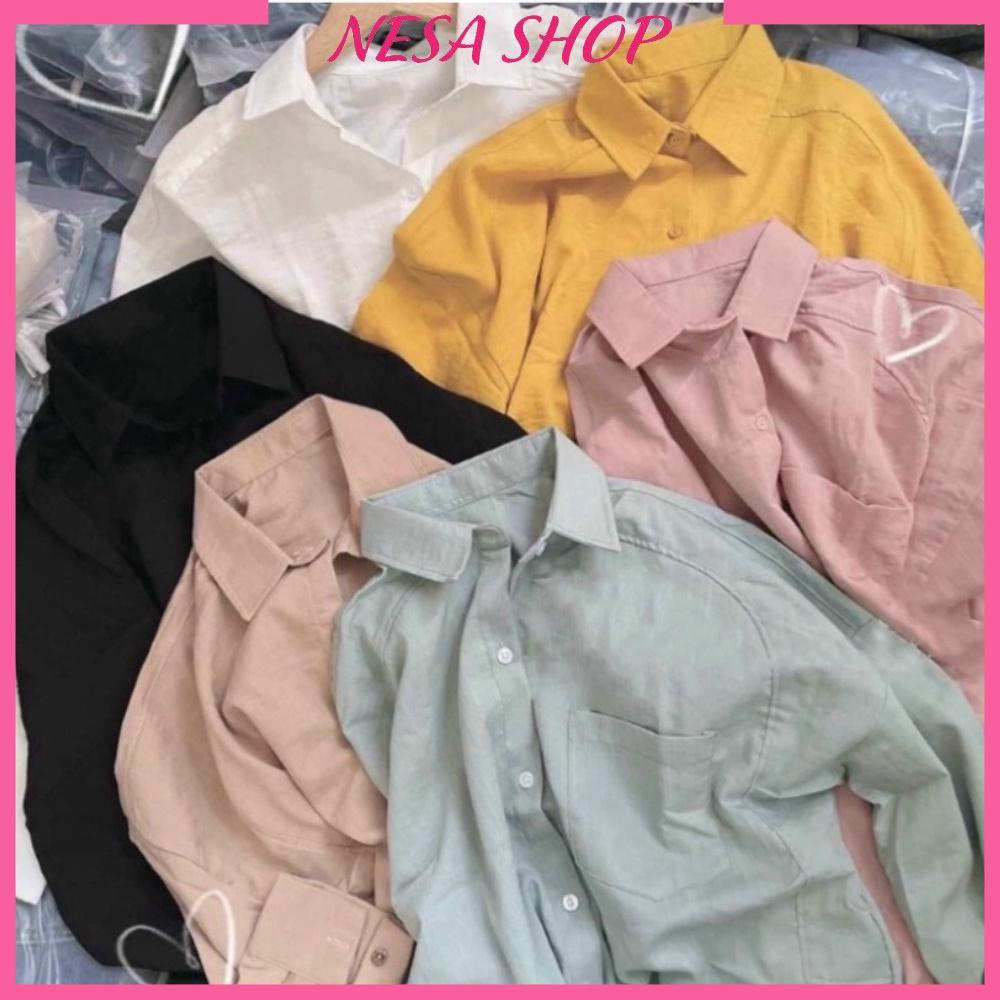 Áo sơ mi nữ form rộng dáng dài chất liệu Đũi mềm nhẹ thoáng mát, áo sơ mi bigsize từ 40kg đến 95kg NeSa Shop