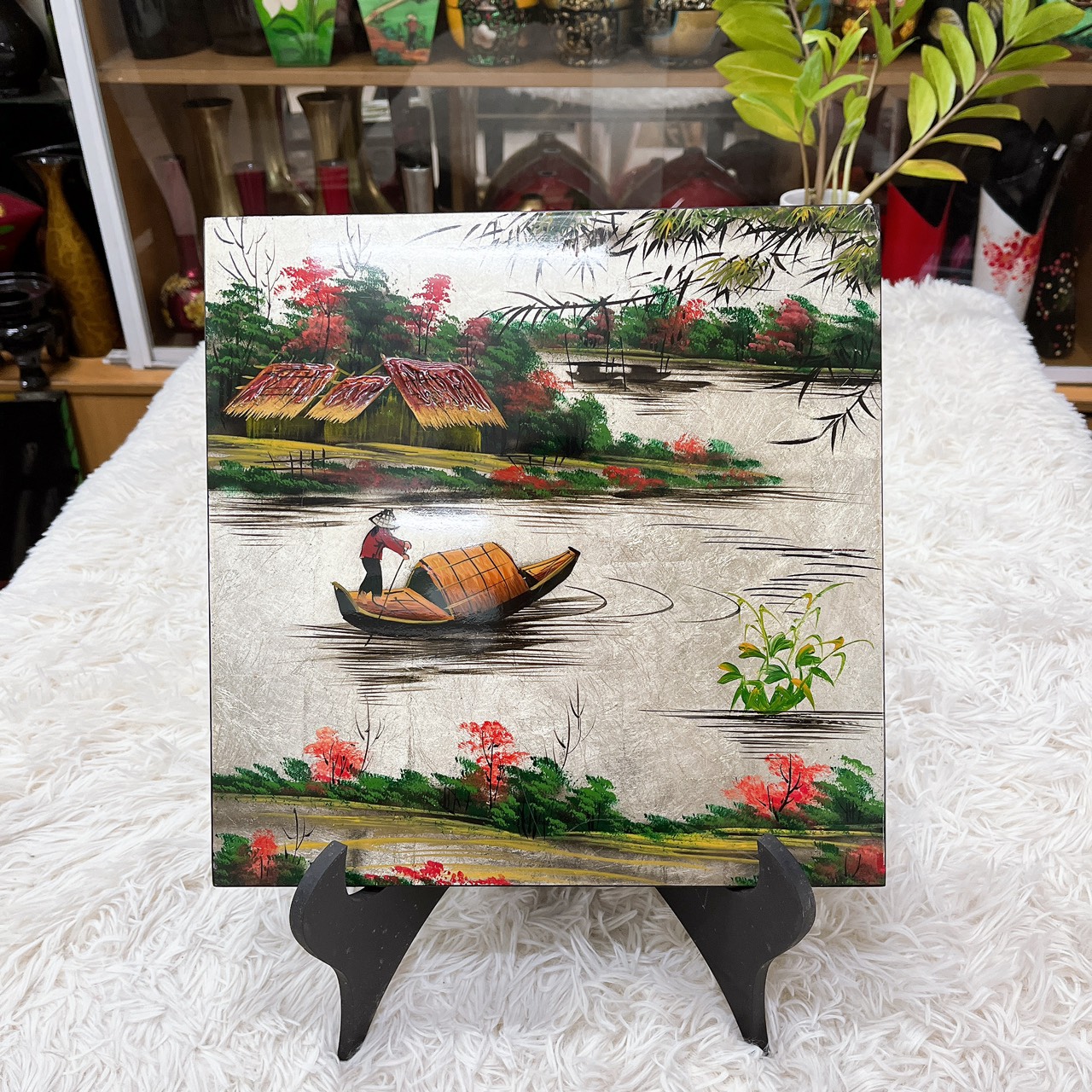 Tranh sơn mài đồng quê vẽ vàng, hàng xuất khẩu 30x30 cm