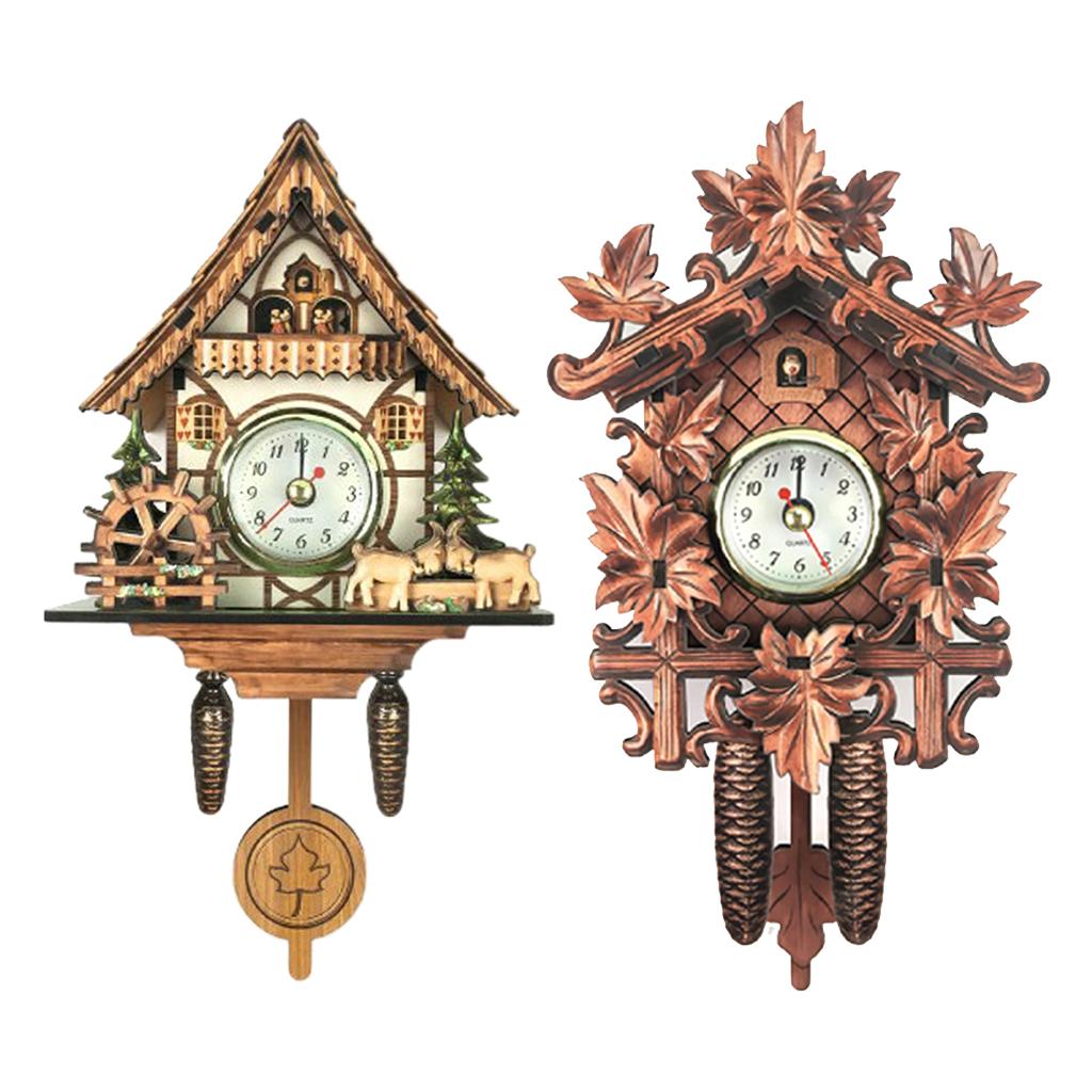 2pcs Antique Design Cuckoo Clock Quarz Movement Wall Clock Decorative Crafts