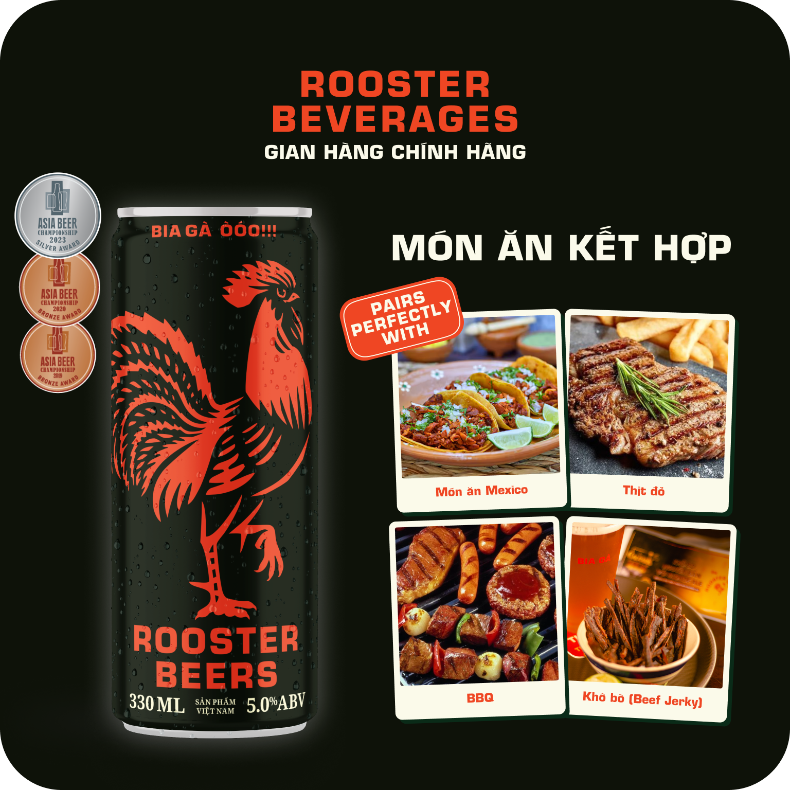 Thùng Rooster Beers Dark (Bia Gà) 24 Lon (330ml/Lon)