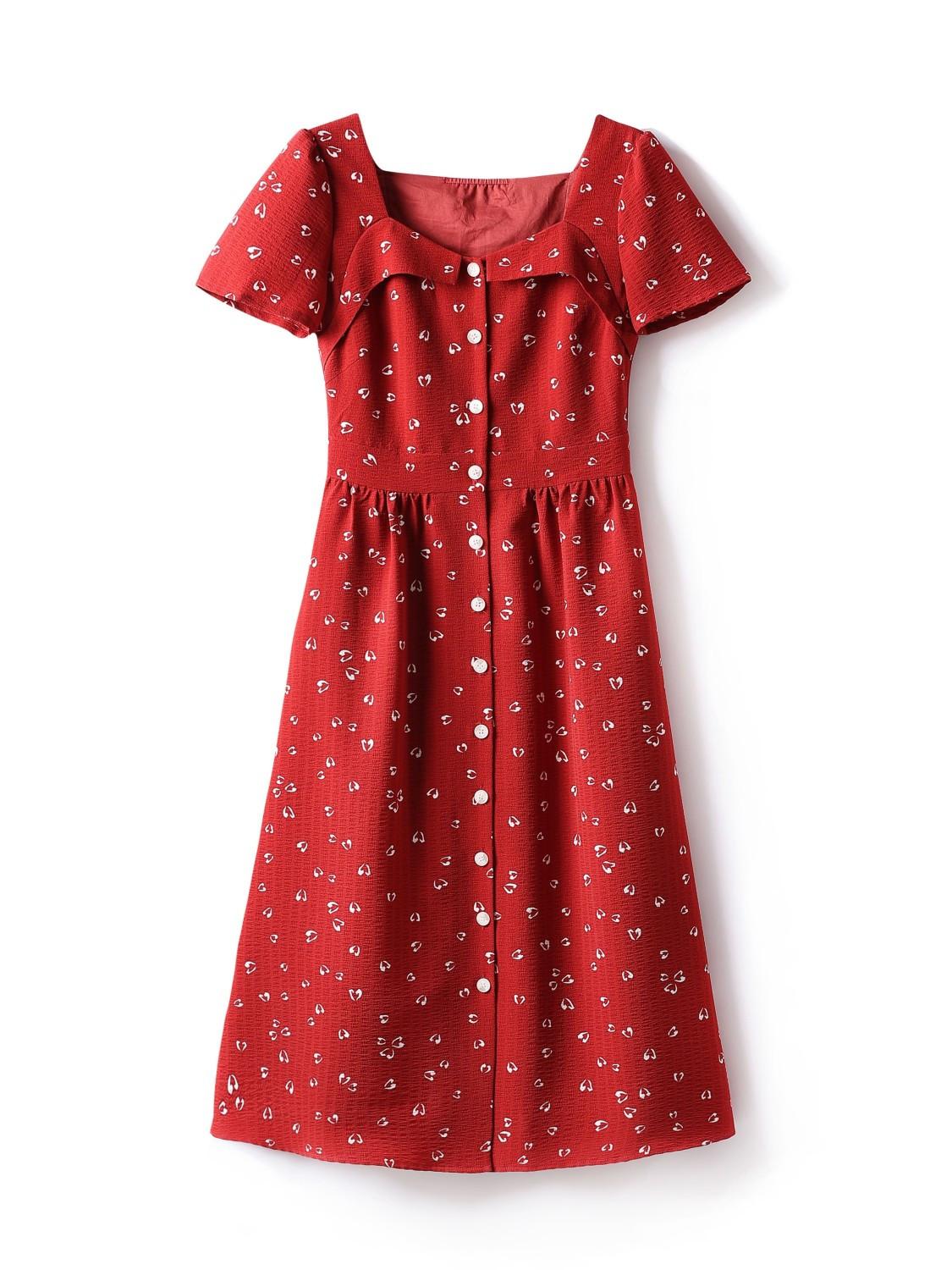 TOBE1SHOP 2023 mùa hè retro màu đỏ đầm nữ tính trà nghỉ váy cao cấp thắt lưng che thịt hiển thị gầy trung bình dài
