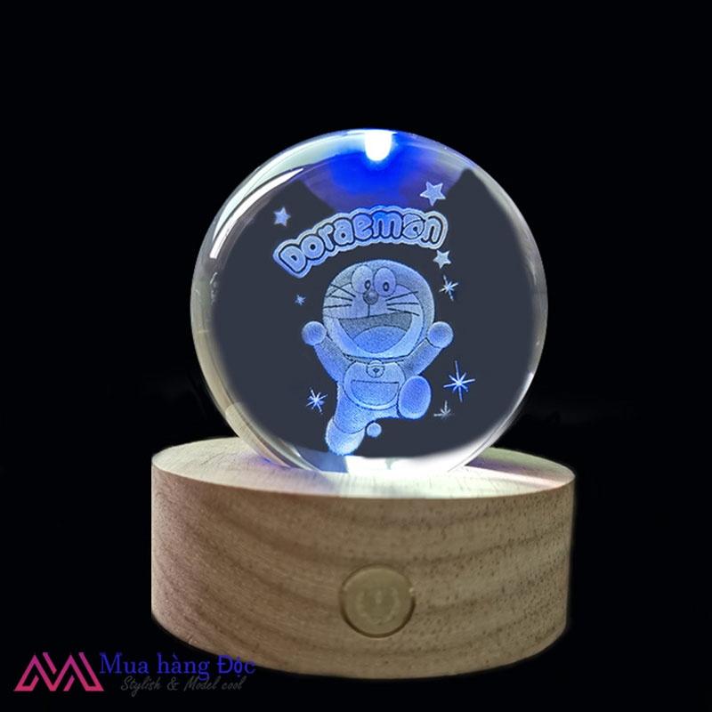 Bộ Quà tặng Quả Cầu Pha lê Khắc 3d Mèo Máy Doremon SIZE 6CM