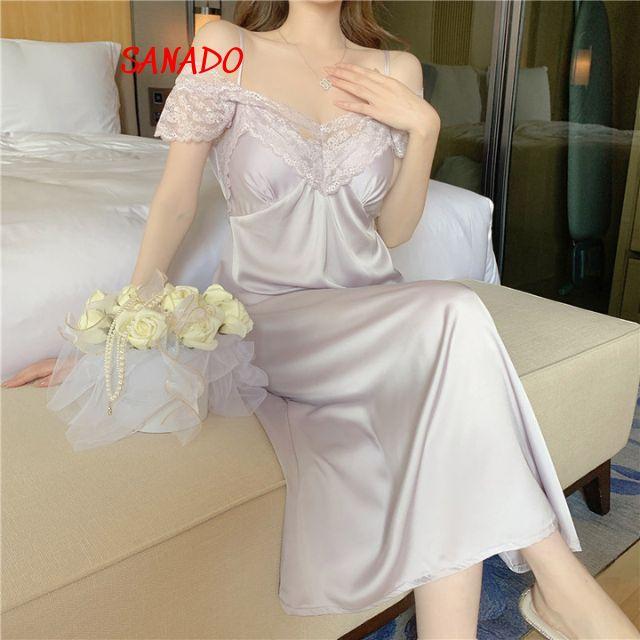 (V25) Váy ngủ lụa đầm ngủ dễ thương đầm mặc nhà đẹp cho nữ - Sanado