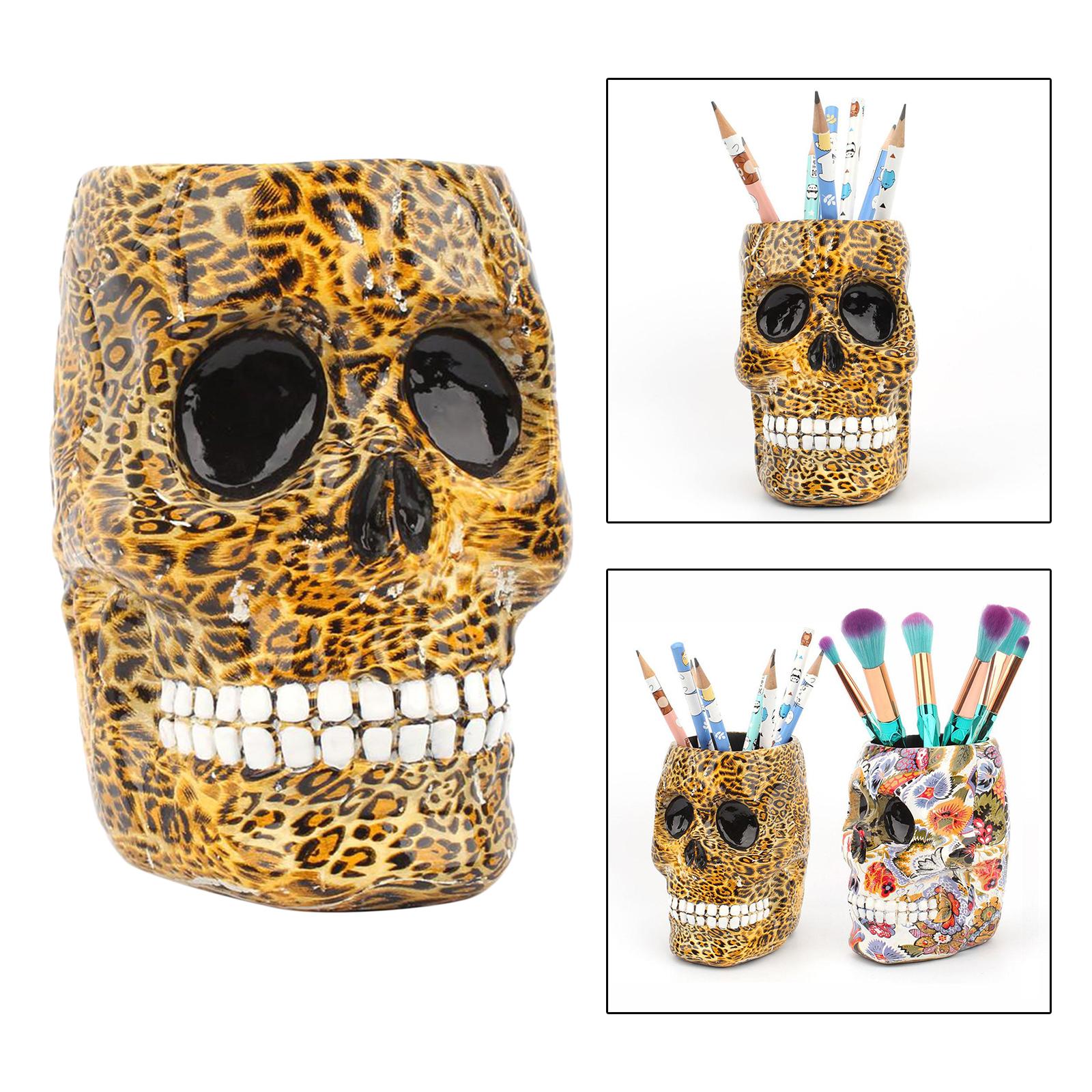 Skull Desk Organizer Pencil Holder Cosmetic Makeup Brushes Display Rack A