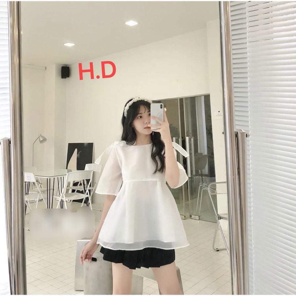 Áo Kiểu Nữ BabyDoll Hàng 2 Lớp Nơ Vai siêu đẹp