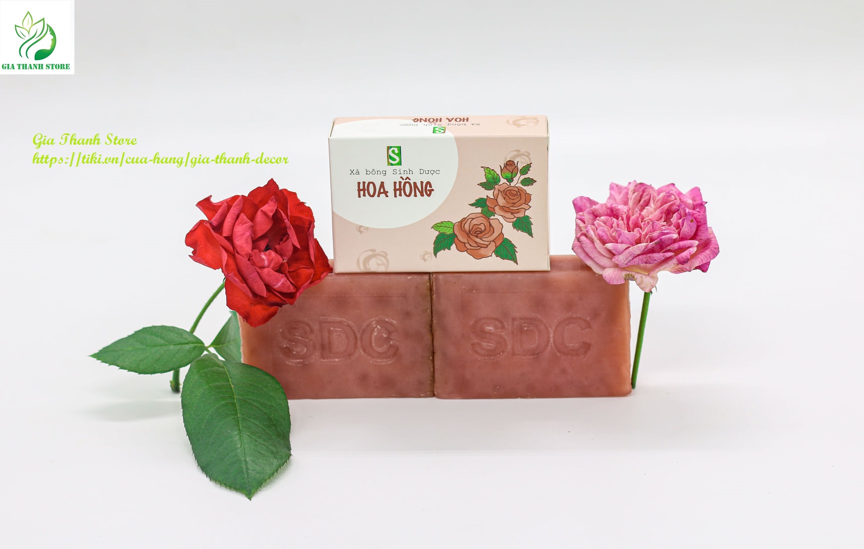 Xà bông thiên nhiên Sinh Dược Hoa Hồng [Bản Giới Hạn] Rose Handmade Soap 100gram làm sạch sâu,ngừa mụn, dưỡng da, sáng da, se khít lỗ chân lông