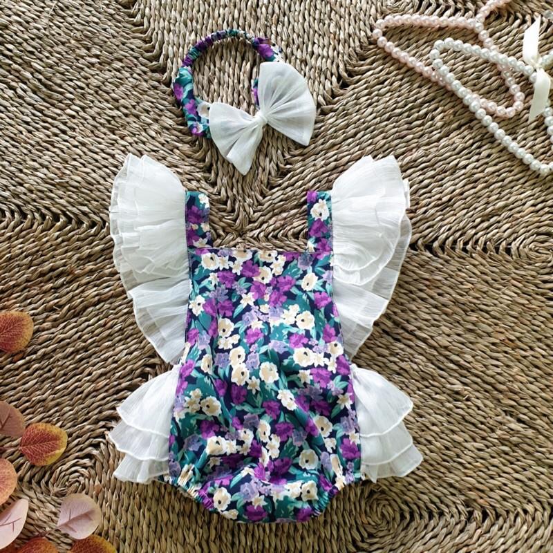 Body thiên nga bé gái 3 đến 12kg, bodysuit kèm turban mùa hè cho bé gái