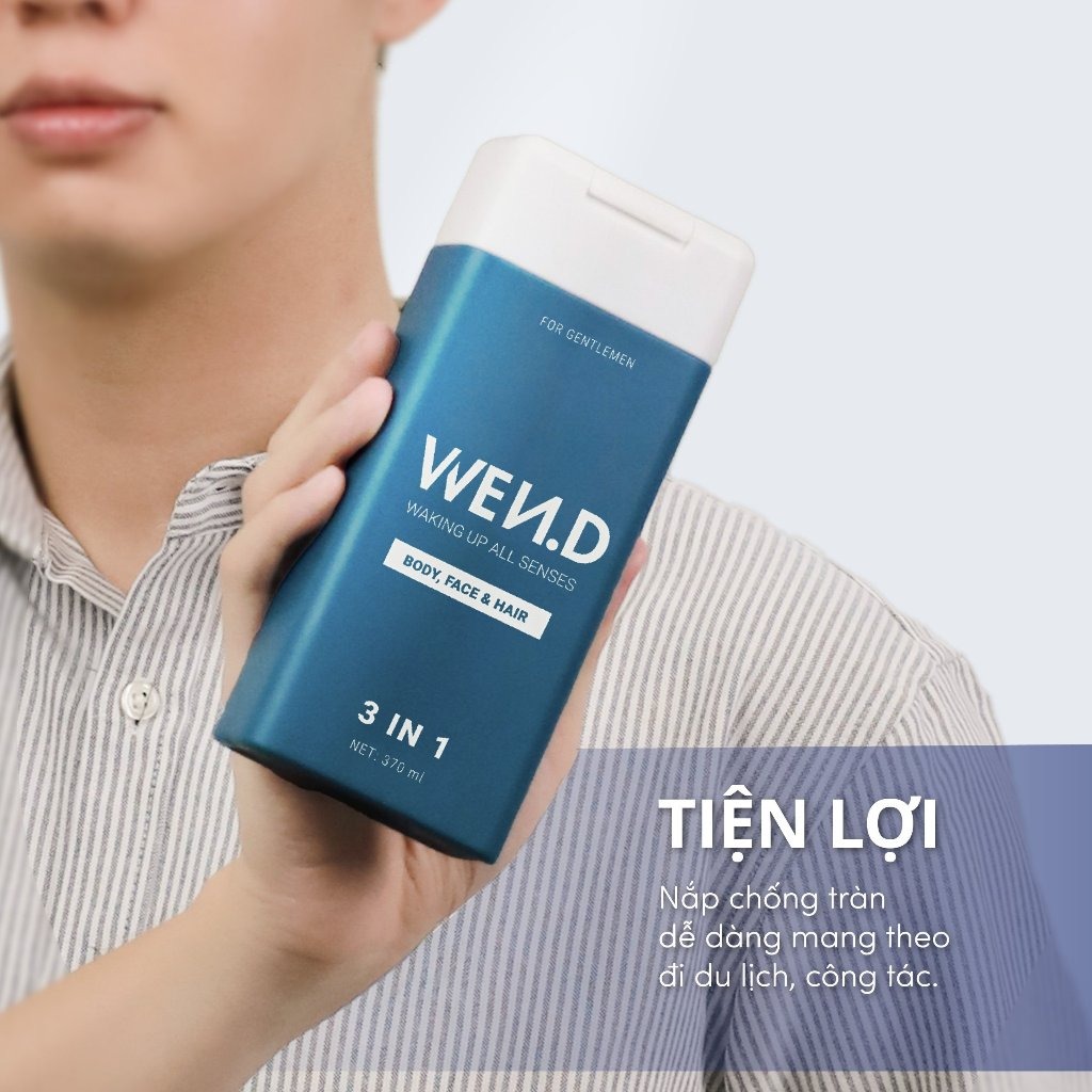 Sữa tắm nam 3in1 WEND tắm gội rửa mặt làm sạch hương nước hoa Pháp cao cấp lưu hương đến 24h dung tích 370ml