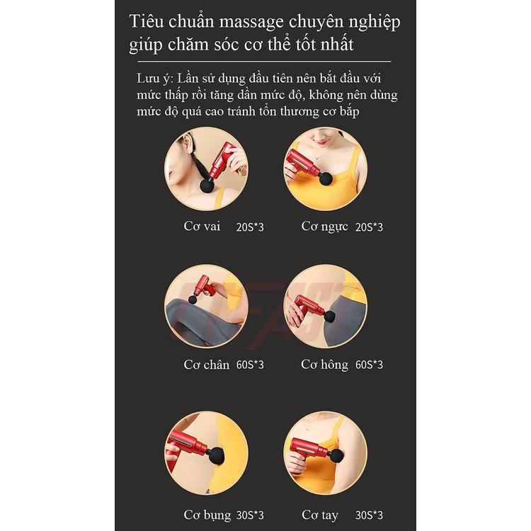 Máy massage cầm tay mini đấm lưng mát xa trị liệu 6 chế độ, 4 đầu massage giãn cơ, mát xa chuyên sâu