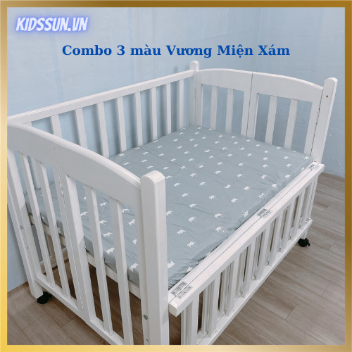 Giường Cũi  - Nôi Cũi Cho Bé Từ Sơ Sinh Đến 3-4 Tuổi - Chất Liệu Gỗ Quế Màu Trắng - Combo 3 Sản Phẩm - Kích thước 70 x 110 x 86cm ( R x D x C )