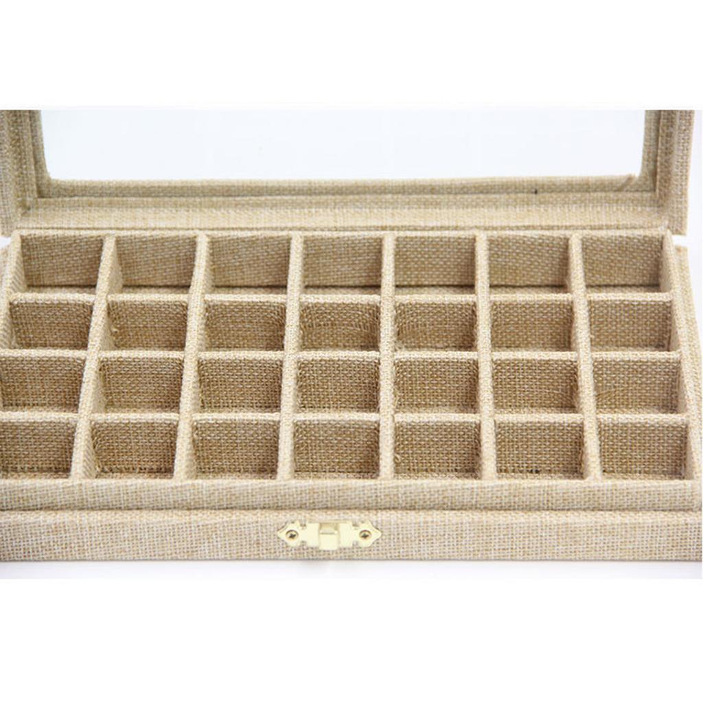 Sackcloth Linen Clear Lid Jewelry Tray Showcase Display Storage Box