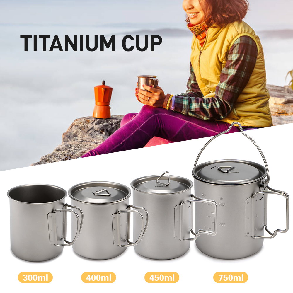 Cốc Uống Nước Titanium Siêu Nhẹ Có Tay Cầm Gập Lại 300ml / 400ml / 450ml / 750ml