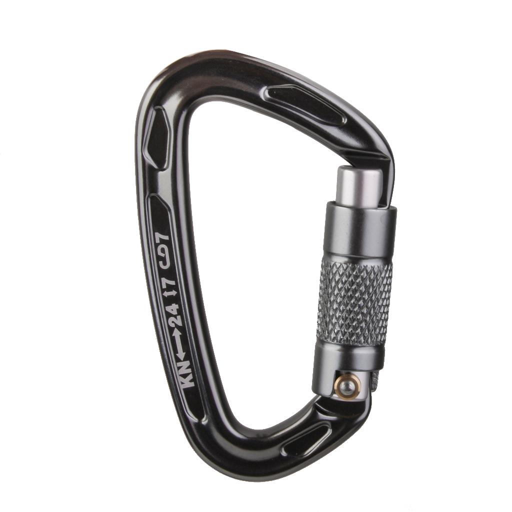 24KN Self Locking Carabiner + Aluminum Rope Grab Fall Protection Climbing Mountaineering Rappelling Gear