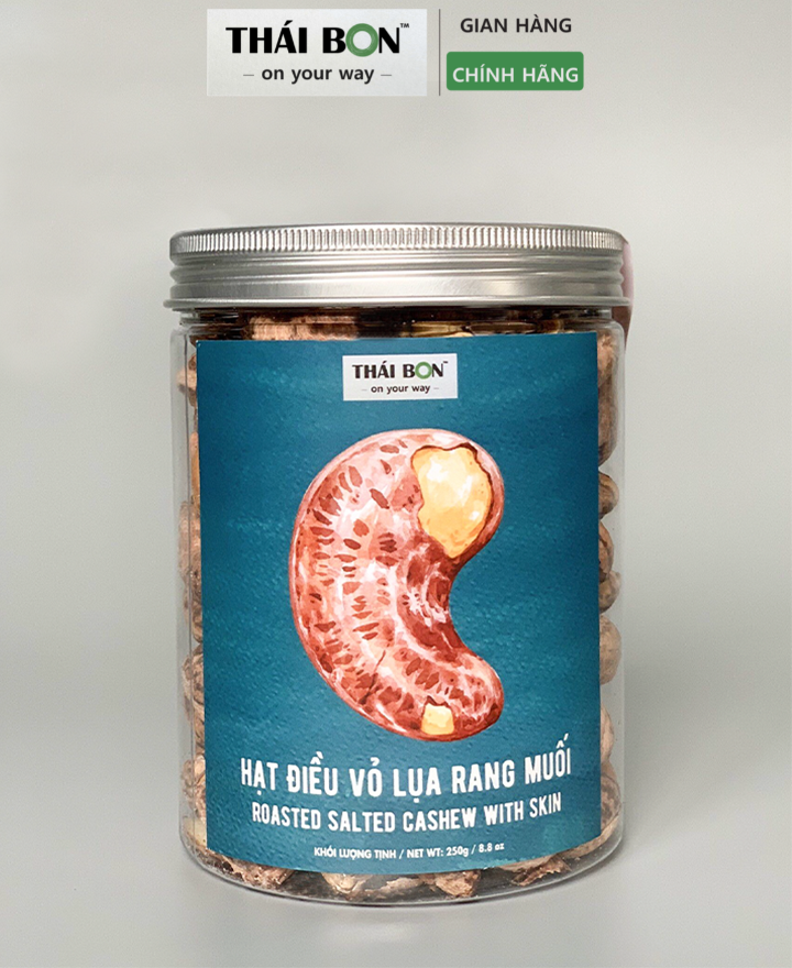 Hạt điều vỏ lụa rang muối hộp 250g - Hạt dinh dưỡng Thái Bon