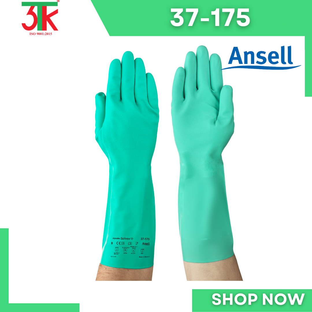 Găng tay cao su Nitrile Ansell 37-175 chống hóa chất , chống dầu , chống nước, lót cotton thấm hút mồ hôi tốt