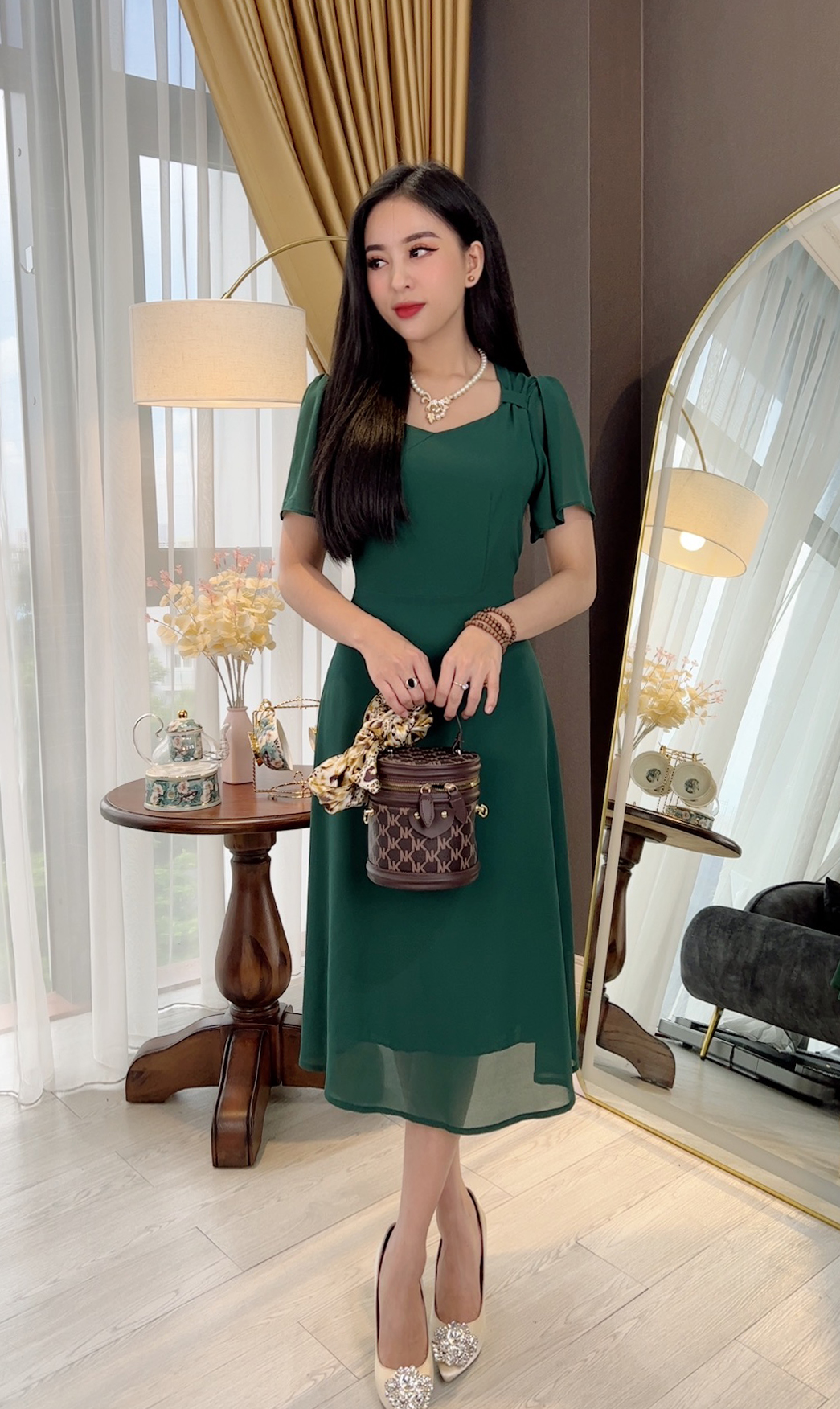 Đầm Trung Niên [ Linh Trà ] (TM 597) Vải Voan Cho Mẹ Đi Làm Đi Chơi Đi Tiệc Trang Nhã Thanh Lịch Sang Trọng Bigsize