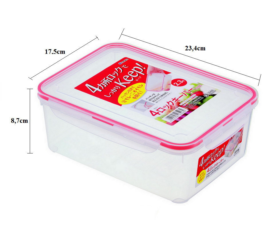 Combo 4 hộp nhựa chữ nhật bảo quản thực phẩm Inomata - Có khóa nắp 4 chiều
