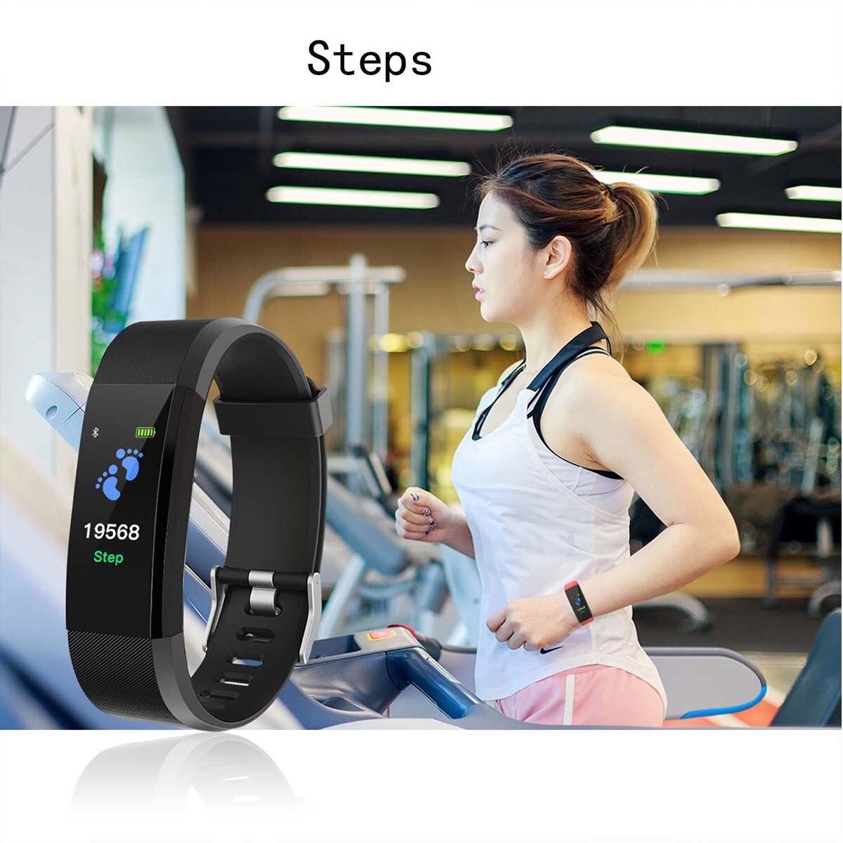 Bluetooth Sports Vòng đeo tay thông minh Nhịp tim không thấm nước oxy máu Người lớn huyết áp Màu tay theo dõi vòng đeo tay điện tử: Đen: Đen
