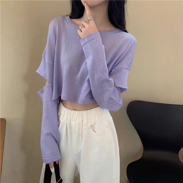 Áo len gân croptop cut-out tay cá tính mẫu thu đông 2020