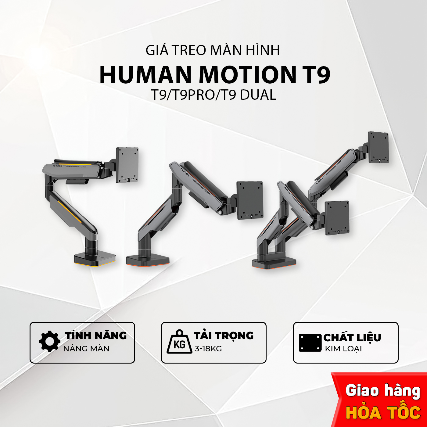 Giá treo màn hình Human Motion T9 Pro II / T9 Pro RGB / T9 Pro Dual - Hợp kim nhôm, thép - Hàng Chính Hãng