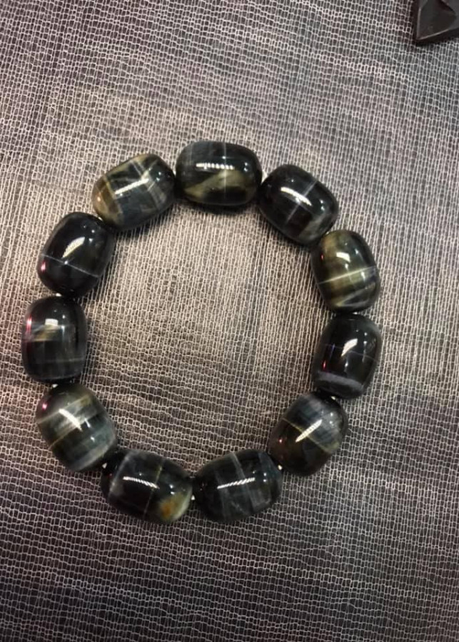 VÒNG ĐÁ MẮT HỔ KHÚC XANH ĐEN TỰ NHIÊN ĐẸP NAM mạng THUỶ MỘC KHÚC DÀI 18MM HẠT 13MM