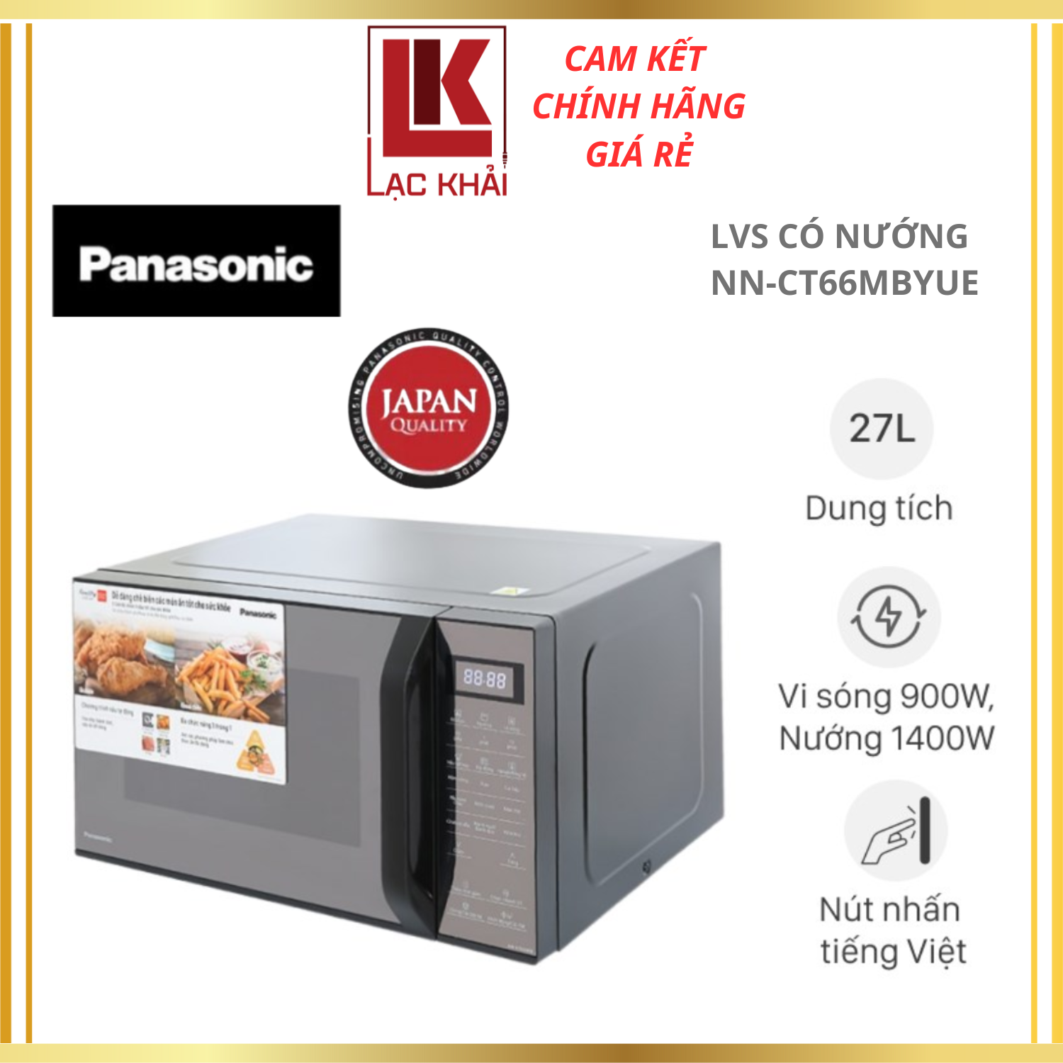 Lò vi sóng có nướng Panasonic NN-CT66MBYUE , Dung tích 27L, 6 thực đơn cài đặt sẵn, Hẹn giờ - Hàng chính hãng - Bảo hành chính hãng 12 tháng , Chất lượng Nhật Bản