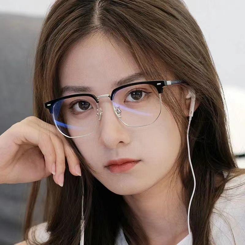 Mắt Kính Đen Nửa Gọng Chống Tia Bức Xạ Phong Cách Doanh Nhân Cổ Điển Sự Bảo Vệ